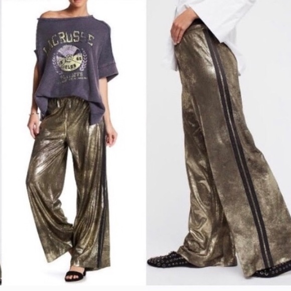 Free People Pants - Free People Vegan Faux Leather Wide Leg TrackPants